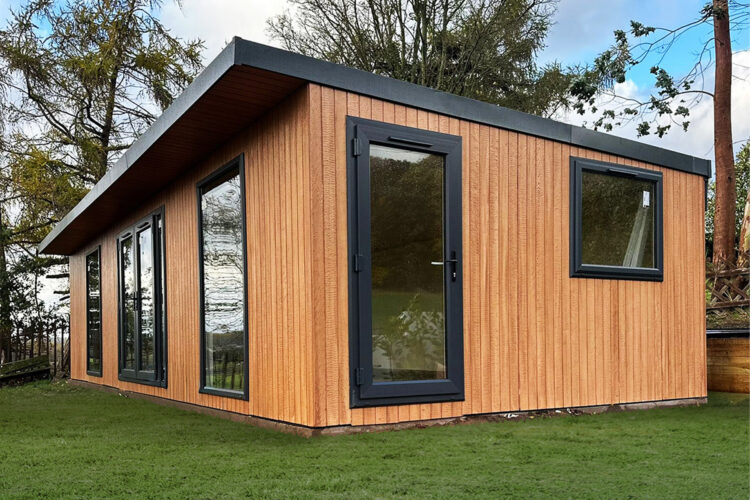 10.2m x 4.4m Signature SIPs Pent Haus Garden Room in ToughWood 'Cedar'