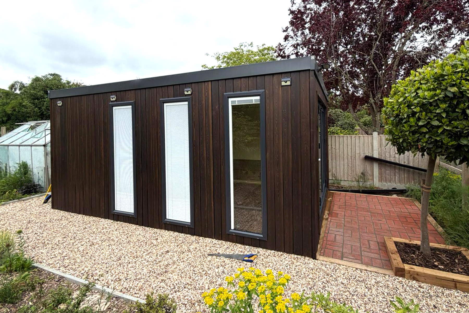 5.4m x 3.2m Signature SIPs Pent Haus clad in Shou Sugi Ban cladding